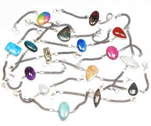 Pulseras de Cadena Hechas a Mano con Cristales Surtidos, Diseño Geométrico de Estilo Bohemio Único, Chapado en Plata sobre Latón de Alta Calidad para Mujer - Product Image 1