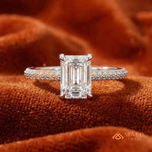 The "Luxe Emerald" <b>Solitaire</b> <b>Ring</b> – 925 Sterling <b>Silver</b> with Triple-Row Pavé Band Classic Multi-Row Micro Pavé - Product Image 1