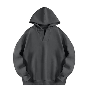 Sweat-shirt à capuche en tricot surdimensionné kaki pour femme, col en V, manches longues, logo sur le devant, pull pour l'automne et l'hiver, vêtements décontractés - Product Image 2