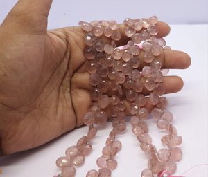 AAA Natural Pink Strawberry Faceted Heart Shape Briolette 8-9 MM Strawberry Gemstone <b>Beads</b> 8 Inch Faceted Pink Strawberry <b>Beads</b> - Product Image 1