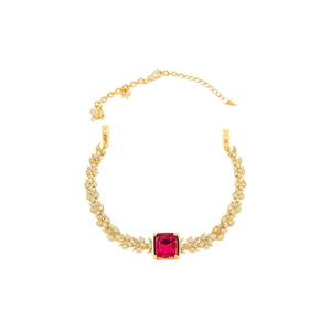 Red AD High Neck Choker Gold Plated Alloy Fashion Jewelry Set for Party - Product Image 3