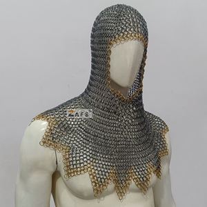 Capucha de malla metálica hecha a mano con anillo de latón, diseño en zig-zag de acero dulce, armadura de caballero con anillos entrelazados para recreación medieval y ferias. - Product Image 3