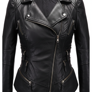 Chaqueta de Cuero Sintético para Mujer, Estilo Clásico, Moda Urbana, Alta Calidad, Otoño Invierno, Negra, con Cierre - Product Image 4