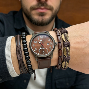 2631 Juego de 5 Relojes de Cuero Marrón para Hombre con Pulseras, Conjunto de Relojes Modernos para Hombre, Regalo para Hombre, Montres Pour Hommes - Product Image 4