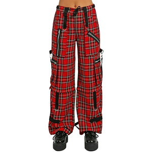 Custom Punk Gothic <b>Tartan</b> Plaid Cargo Pants Men <b>Women</b> Red Checkered Wide Leg Bondage <b>Trousers</b> Drawstring Elastic Waist Rivets - Product Image 1