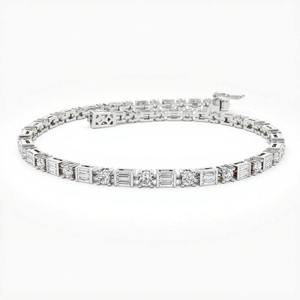 Pulsera de tenis de moissanita chapada en oro con piedras redondas y baguette, certificada por IGI, para mujer, regalo para fiesta - Product Image 2