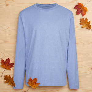 T-shirt unisexe en coton bleu clair à manches longues, uni, teint, pour adultes - Product Image 3