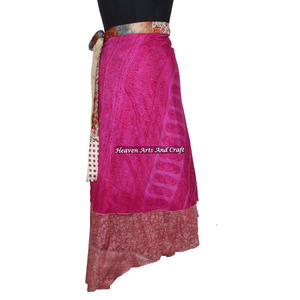 Falda Cruzada Mágica de Seda Estampada de 38 Pulgadas de Largo, Reversible, Tallas Grandes, Estilo Vintage, Falda Cruzada Mágica de Seda de 38 Pulgadas, Tipo Halter Tubo Maxi - Product Image 2