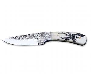 Cuchillo de cocina artesanal de acero grabado con mango de hueso, herramienta de exhibición - Product Image 5