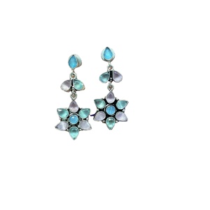 Pendientes de Araña con Diseño de Flor Monalisa, Chapados en Plata Antigua, Material Principal Latón, Joyería Étnica Vintage, Unisex - Product Image 1