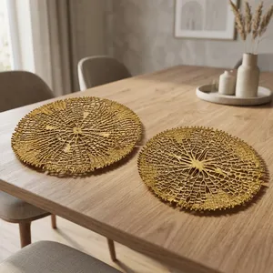 Ensemble de plaques décoratives en aluminium avec finition dorée, motif ajouré radial complexe, assiettes de présentation en métal de luxe pour la décoration intérieure - Product Image 4