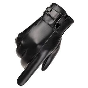 Beige Leather <b>Touchscreen</b> <b>Gloves</b> Needle Detection Full Finger Design Cashmere Lining Split Cuff Wrist Length Casual Daily Use - Product Image 3