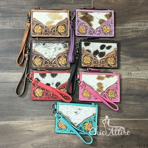 Nueva Cartera de Cuero Genuino con Diseño Floral de Piel de Vaca, Monedero con Cremallera, Portamonedas y Tarjetero para Tarjetas de Crédito y Cajeros Automáticos, Ideal para Compras - Product Image 1