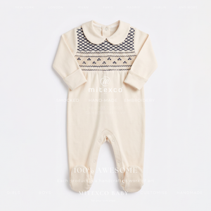 Mameluco de Bebé Premium 100% Algodón con Bordado a Mano, Manga Larga, con Pies, para Recién Nacido, Estilo Boutique - Product Image 1