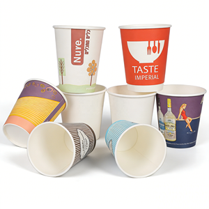 Gobelets en papier jetables de qualité alimentaire en gros, 4oz, 8oz, 10oz, 12oz, 16oz, imprimés sur mesure pour l'eau minérale avec couvercles assortis - Product Image 1