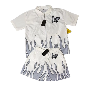 Ensemble deux pièces décontracté streetwear pour homme 2026 – Veste coupe-vent en nylon et short avec logo brodé flamme – Survêtement brodé - Product Image 6