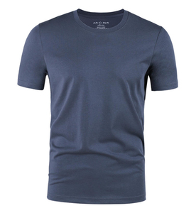 T-shirt personnalisé pour homme à col rond et manches courtes, 100 % coton, couleur unie, coupe décontractée, longueur standard, tricoté teint uni - Product Image 3