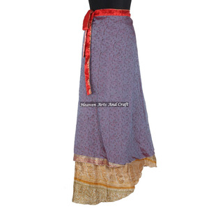 Multi Way <b>Wrap</b> Convertible Dress <b>Wrap</b> Around <b>Skirt</b> Women Wear Vintage Silk Sari Long Length <b>Wrap</b> Around <b>Skirt</b> 2 Layer Reversible - Product Image 2