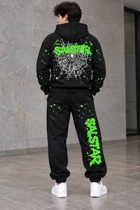 Custom <b>Men</b>’s Black Graphic Hoodie Tracksuit <b>Set</b> Streetwear Pullover Hoodie & Jogger Pants Oversized Urban Casual Sweat Suit - Product Image 4