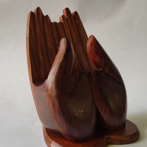 Handcrafted Wooden Mobile Holder <b>Block</b> Hand <b>Shape</b> Design Stand Organizer Rack Countertop Storage Rustic Decor - Product Image 1