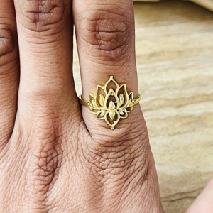 Luxury Design Lotus <b>Ring</b> Boho Brass <b>Rings</b> For Women 18k Gold Plated Floral <b>Statement</b> Jewelry Wholesale/OEM/ODM - Product Image 1