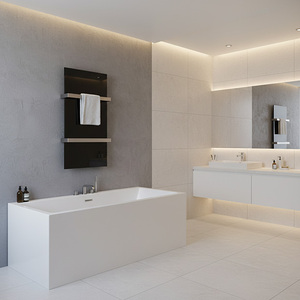 Nouveau design, chauffe-serviettes infrarouge en verre 450W, mural, sans cadre, rails en acier inoxydable 304, hauteur réglable, usage hôtelier - Product Image 3
