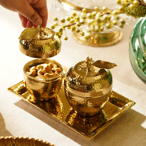 Art decor Metal <b>Serving</b> Set Round <b>Lidded</b> <b>Bowls</b> Polished Gold Finish <b>with</b> Arched Stand for Dry Fruits and Nuts <b>Serving</b> <b>Bowls</b> - Product Image 1