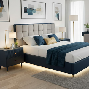 PKP FURNITURE Modern <b>2</b>-<b>Drawer</b> <b>Chest</b> Navy Blue Midcentury Bedroom Furniture with Gold Knobs and Legs - Product Image 6