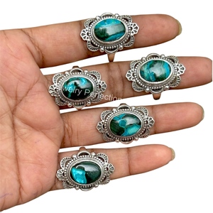 Fancy Jewelry Wholesale Original Chrysocolla Malachite Gemstone Flower Design <b>Rings</b> <b>925</b> <b>Sterling</b> <b>Silver</b> <b>Ring</b> for Women - Product Image 3