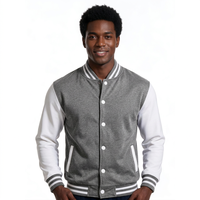 Blouson universitaire en gros avec production de style varsity, corps en sergé de coton avec boutons-pression
