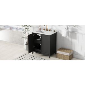 Mobile Bagno Freestanding Stile Shaker da 30 Pollici con Lavabo in Ceramica, 2 Ante e 2 Cassetti - Product Image 5