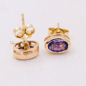 Acheter Boucles d'oreilles en pierre précieuse tanzanite naturelle Boucles d'oreilles en forme d'ovale pierre de guérison tanzanite en or jaune 14 carats unisexe - Product Image 5