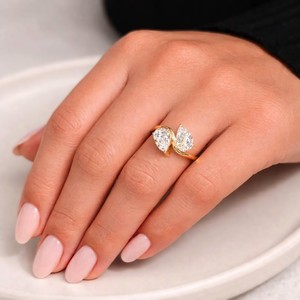 DEF Color VS VVS Clarity 10K 14K 18K Solid Solid Gold Pear Lab Grown Diamond Toi Et Moi Ring Platinum Two Stone Engagement Ring - Product Image 6