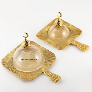 Support à gâteau en métal avec couvercle en verre, écologique, pour occasions festives, luxueux, moderne, calligraphie arabe dorée - Product Image 4