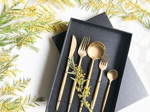 Juego de Cubiertos de Latón con Diseño de Bambú Vintage, Acabado de Alto Brillo, Resistente al Óxido, Vajilla para Bodas - Product Image 4