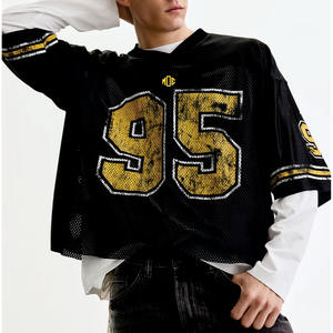 Camiseta Deportiva Casual de Malla Negra OEM para Fútbol Americano, Estilo Vintage con Número Estampado, Ajuste Holgado, Venta al por Mayor, Unisex, Proveedor - Product Image 2