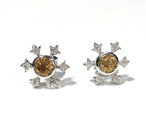 Pendientes de Plata de Ley 925 con Circonita Blanca y Citrino Natural, Diseño de Flor, Joyería Fina Certificada para Mujer, Regalo de Moda - Product Image 3