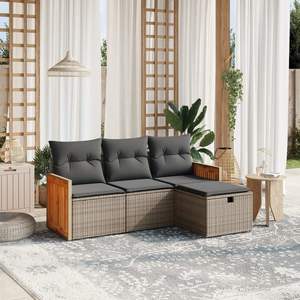 Ensemble de canapés de jardin modulaires en rotin PE gris, 4 pièces - Product Image 1