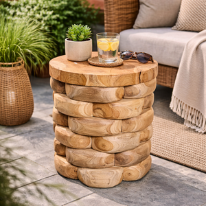 ARTERRA Luxury Teak Pebble <b>Stacking</b> <b>Stool</b> Rustic Handcrafted Masterpiece Natural Texture Sturdy Craftsmanship Hotel Apartment - Product Image 3