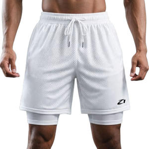 2 In 1 Mesh Gym Shorts Men Breathable Drawstring Waist Double <b>Layer</b> Compression Liner Workout Shorts OEM - Product Image 1
