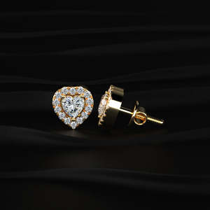 Heart Shape Moissanite Halo Stud <b>Earrings</b> 2 TCW Colorless VVS 14K Gold 1 Carat Heart Solitaire Screw <b>Back</b> Handmade Jewelry Gift - Product Image 3