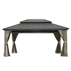 Doppio baldacchino esterno in alluminio Hardtop Gazebo con griglia in acciaio zincato per cortili e cortile ponte include tende e rete - Product Image 1