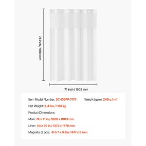 Tende da Doccia 2-in-1 Impermeabili in Tessuto Waffle 240 GSM con Fodera a Incastro e Finestra Trasparente Senza Ganci - Product Image 4