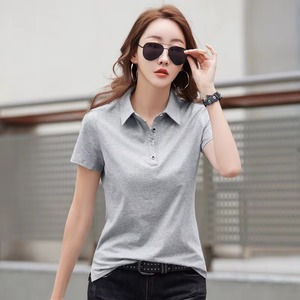 <b>Women</b> Black Cotton <b>Polo</b> Shirt Short Sleeve Solid Color Casual Breathable Knitted <b>Top</b> Regular Fit button shirt <b>Women's</b> basic pol - Product Image 4