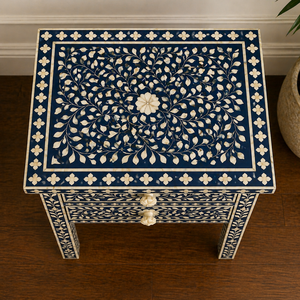 Luxury Resin Bone Inlay Nightstand 2 Drawer Floral <b>Bedside</b> <b>Table</b> Handmade Bone Inlay Furniture Cabinet End <b>Table</b> for Bedroom - Product Image 3