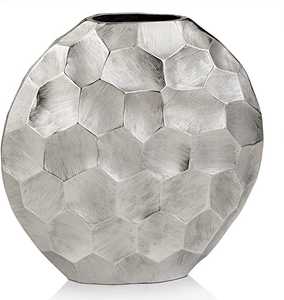 Vase décoratif moderne en métal argenté en forme de nid d'abeille, aluminium brossé, hexagonal, rond, pour la décoration de la maison - Product Image 1