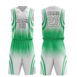 Maillot de basketball personnalisé sublimé vert et blanc dégradé, sans manches, col en V, anti-humidité, uniforme pour adulte, prix compétitif - Product Image 1