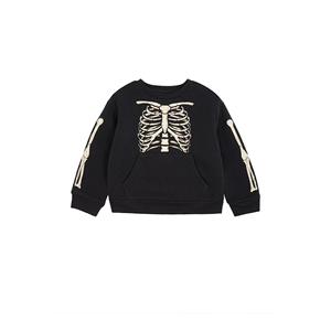 Ensemble décontracté 2 pièces pour tout-petits garçons et filles, sweat-shirt à imprimé squelette en polyester et pantalon de jogging avec logo frontal pour Halloween - Product Image 3