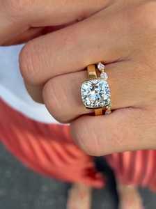 4Ctw Diamond Engagement <b>Rings</b> 14K Solid Gold Half Bezel Set <b>Cushion</b> Cut Lab Grown Diamond With Marquise Bridal Set <b>Wedding</b> Bands - Product Image 6
