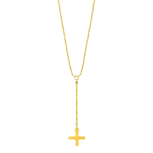 24K Gold Plated <b>Titanium</b> Steel Cross & Number Pendant Long <b>Chain</b> Necklace - Product Image 1